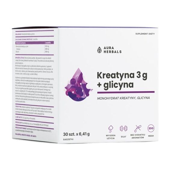 AURA HERBALS Kreatin monohidrat 3 g + Glicyne v vrečkah (30 kosov) - Viking Supplements