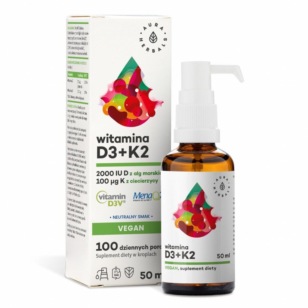 AURA HERBALS Vitamin D3 2000 IU + K2, veganski (50 ml / 1