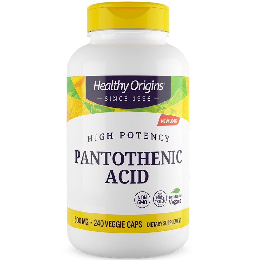 Healthy Origins Pantotenska kislina 500 mg, 240 rastlinskih kapsul – Viking Supplements