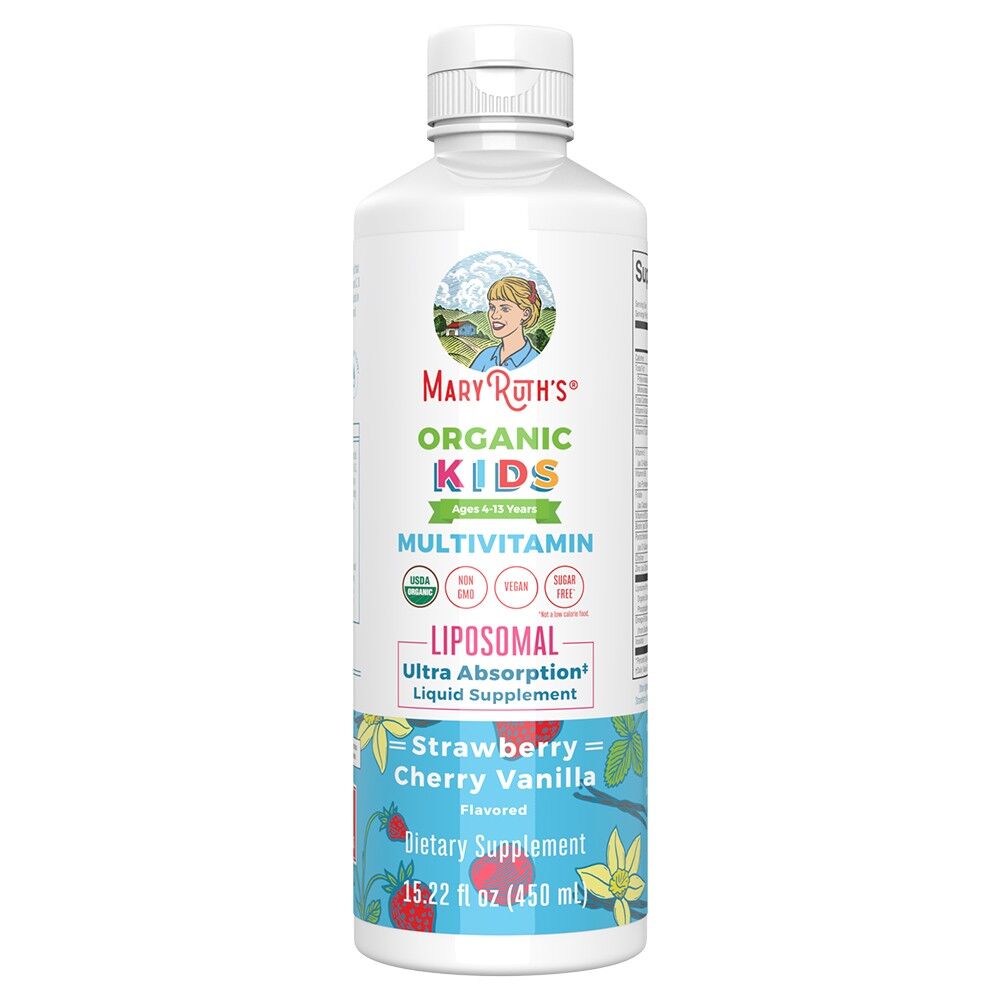 Mary Ruth's Liquid Kids Multivitamin Liposomal z okusom jagod, češenj in vanilije, 15,22 oz (450 ml) – Viking Supplements