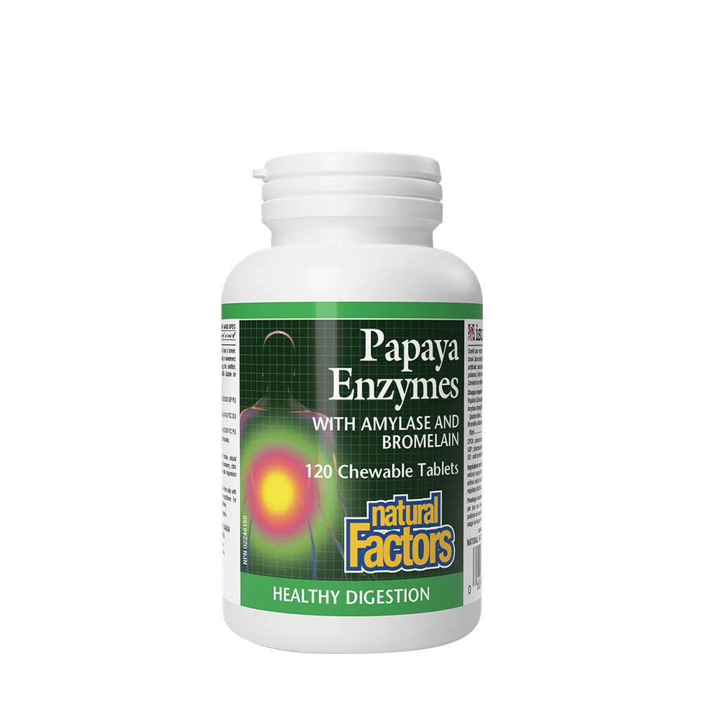 Natural Factors: Papajini encimi z amilazo in bromelainom (120 žvečilnih tablet) – Viking Supplements