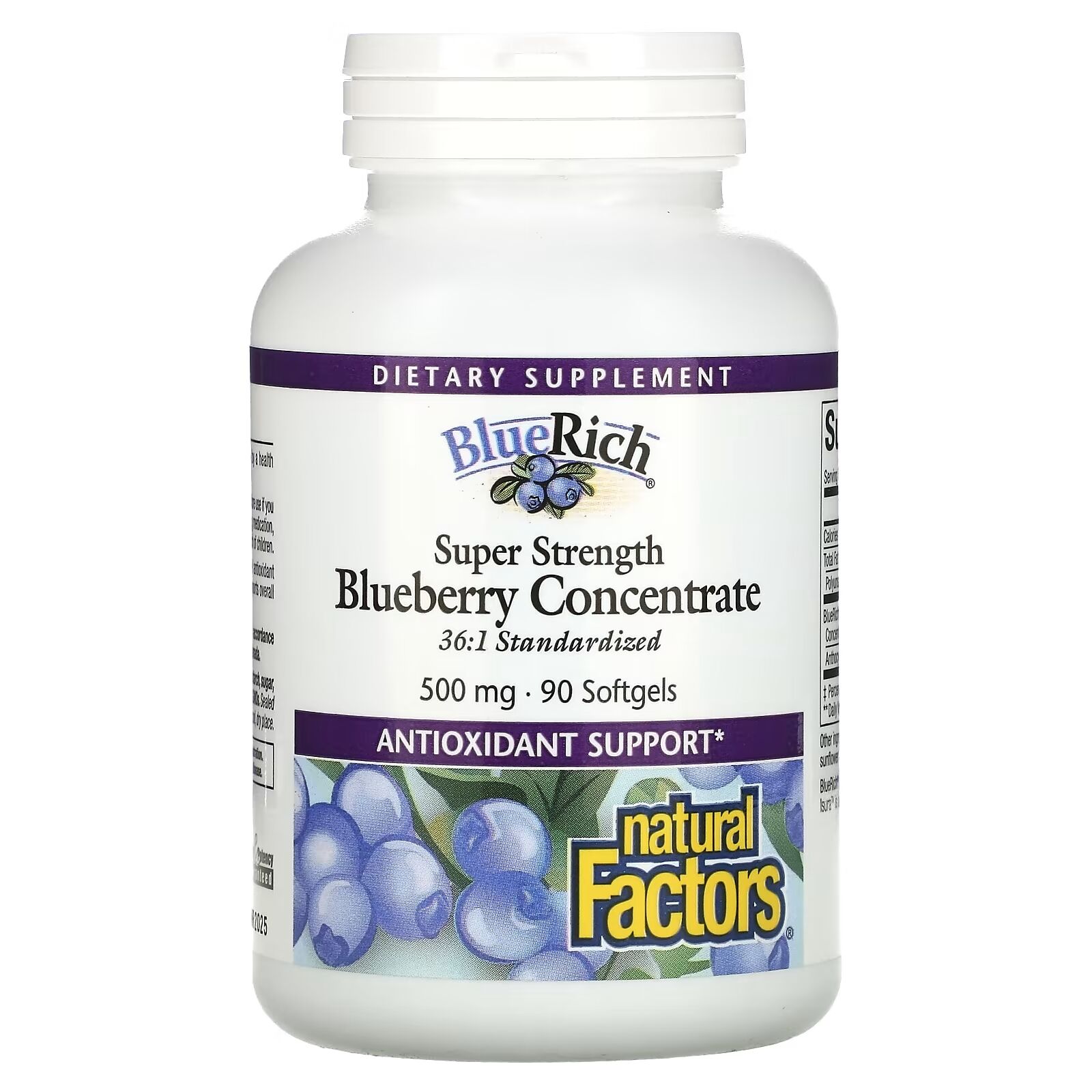 Natural Factors Super Strength koncentrat borovnic 500 mg, 90 mehkih kapsul – Viking Supplements