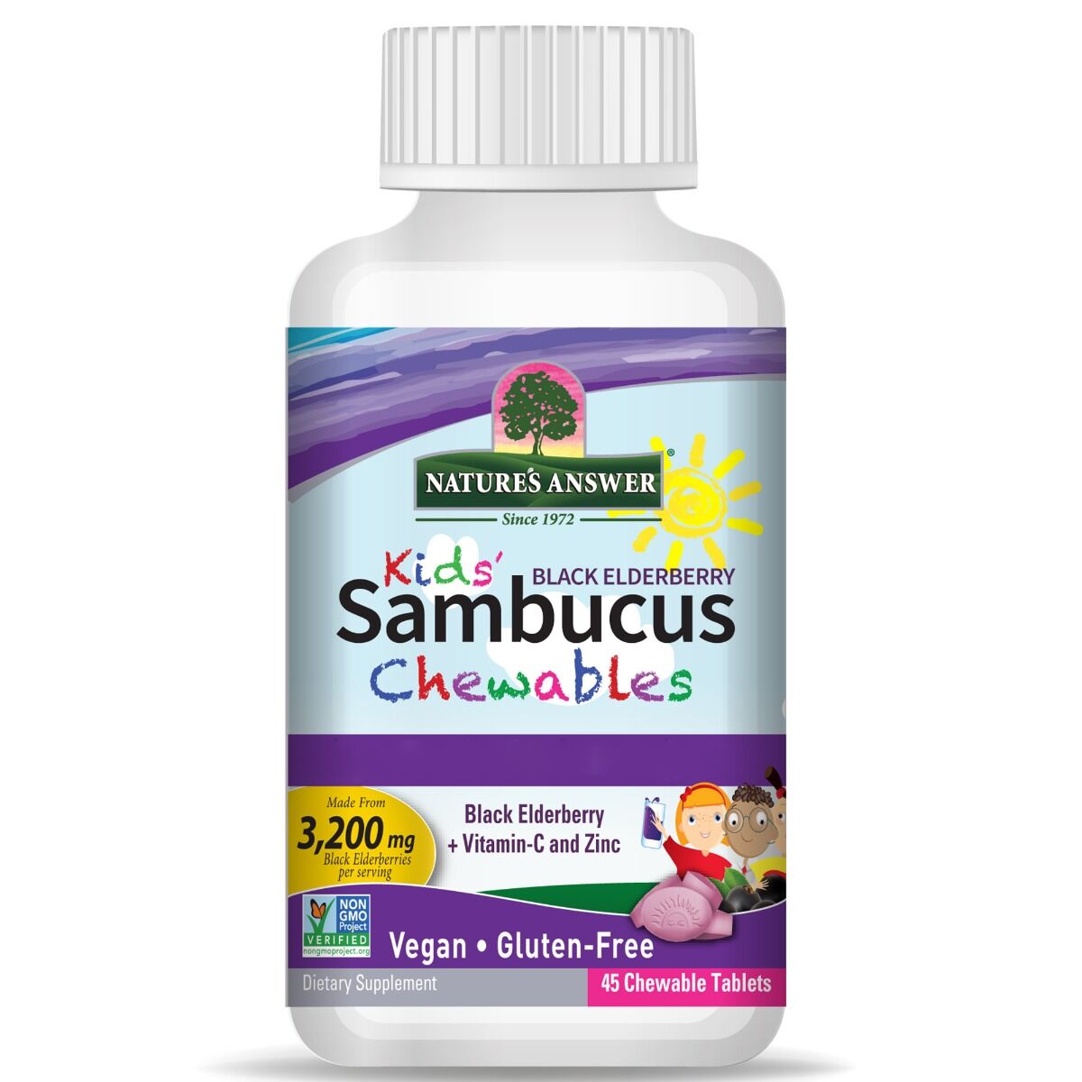 Nature's Answer Kids Sambucus žvečilne tablete, 45 žvečilnih tablet – Viking Supplements