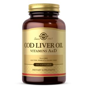 SOLGAR Olje iz jeter trske – vitamini A in D (100 kapsul) – Viking Supplements