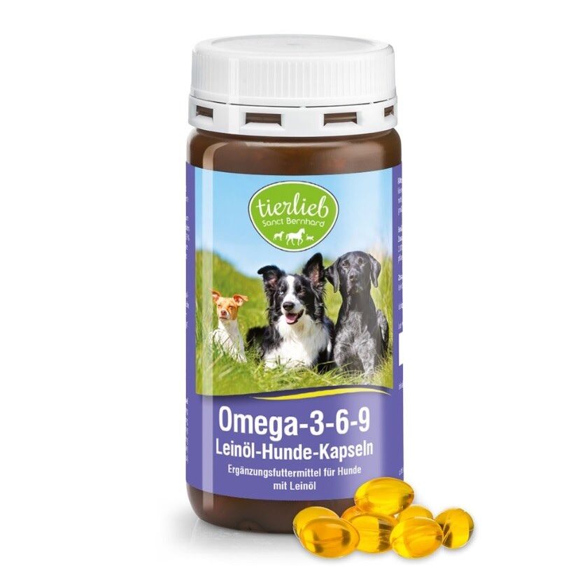 TIERLIEB Kapsule z oljem lanenih semen Omega-3-6-9 za pse (180 kapsul) - Viking Supplements