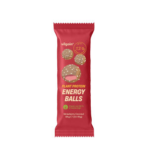 Vilgain energijske kroglice iz rastlinskih beljakovin BIO z okusom jagod in kokosa (45 g) - Viking Supplements